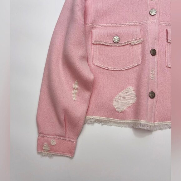 Barrie Denim fringed cashmere and cotton jacket-Light pink - Picture 7 of 14